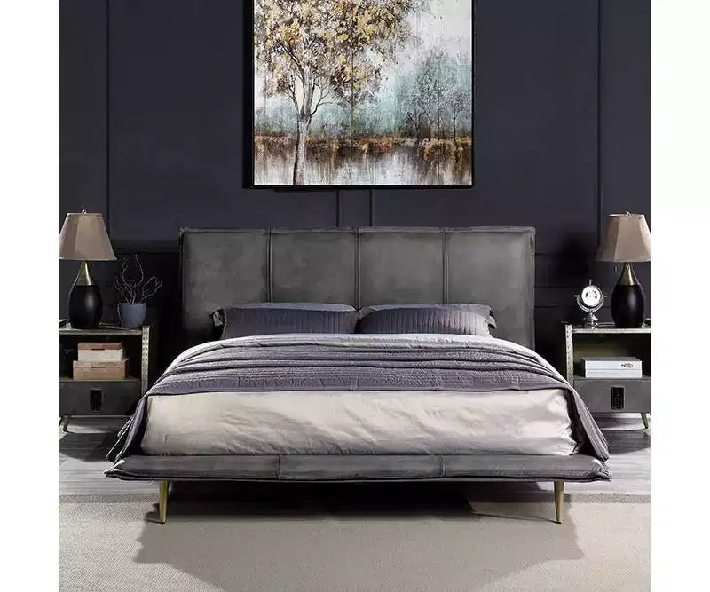 Lit Metis King en cuir grainé gris Acme Furniture