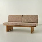 Mushroom Weave Upholstered Mid-Century Bench with Back - Hearth & Hand™ with Magnolia
