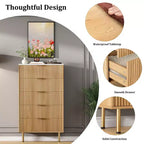 Commode 5 tiroirs blanc / marbre et bois – Panneau cannelé, pour usage individuel