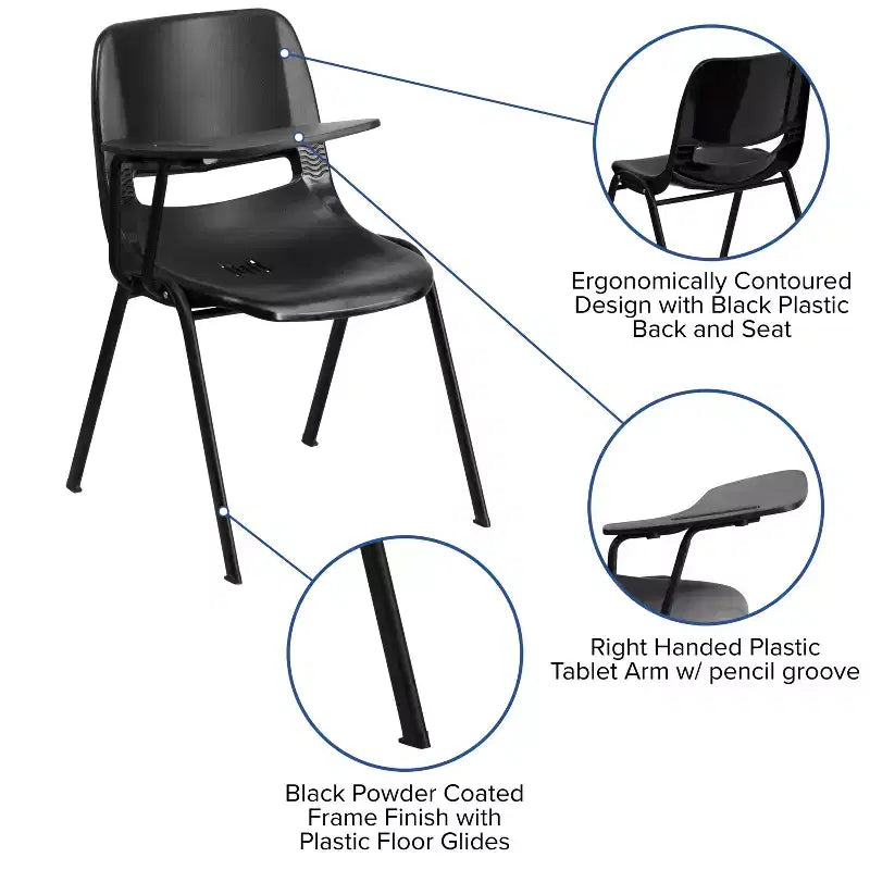 Chaise ergonomique Flash Furniture avec tablette rabattable à droite