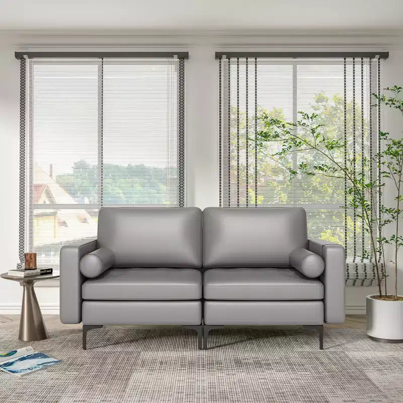 Costway Causeuse moderne 2 places avec 2 traversins et poches de rangement latérales Gris/Rouge