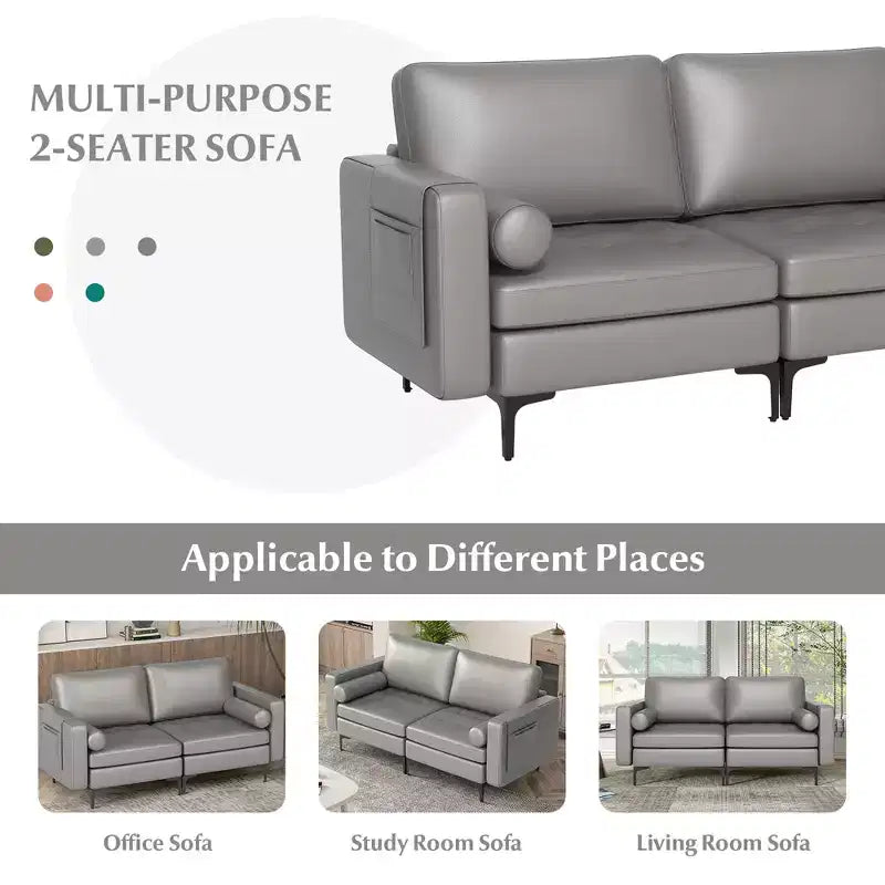 Costway Causeuse moderne 2 places avec 2 traversins et poches de rangement latérales Gris/Rouge
