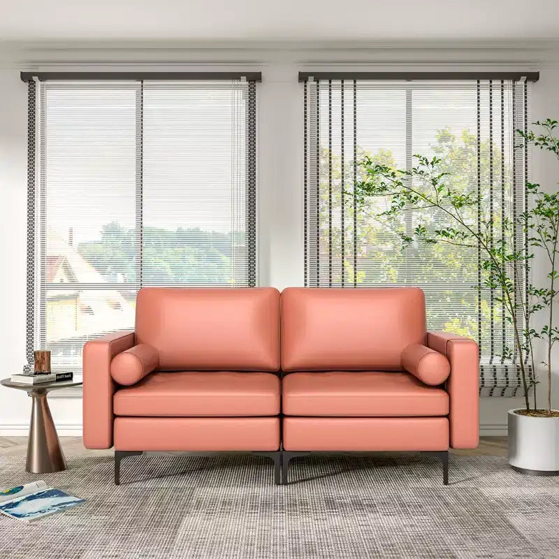 Costway Causeuse moderne 2 places avec 2 traversins et poches de rangement latérales Gris/Rouge