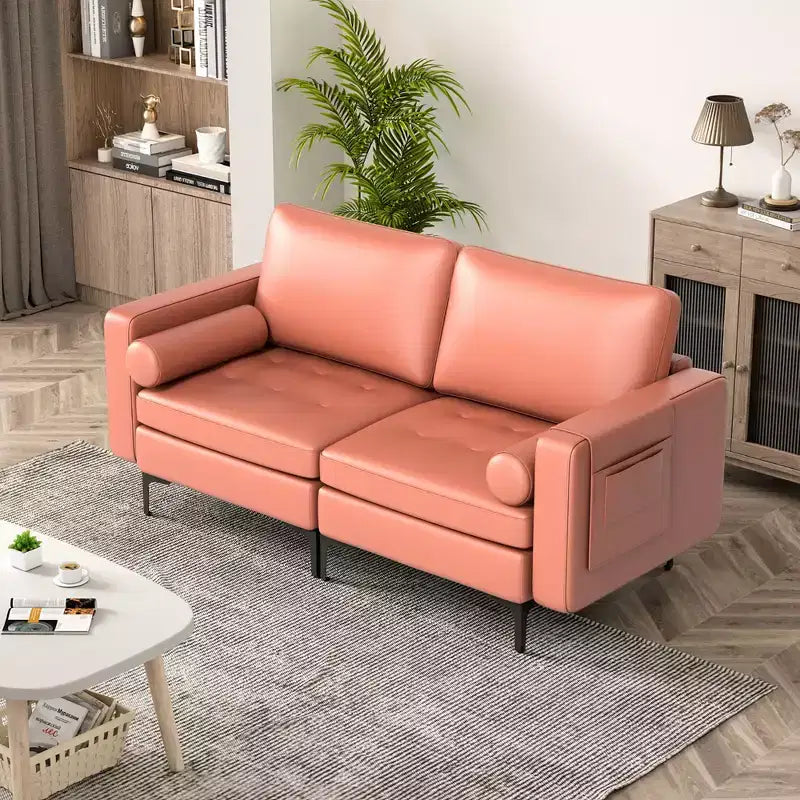 Costway Causeuse moderne 2 places avec 2 traversins et poches de rangement latérales Gris/Rouge
