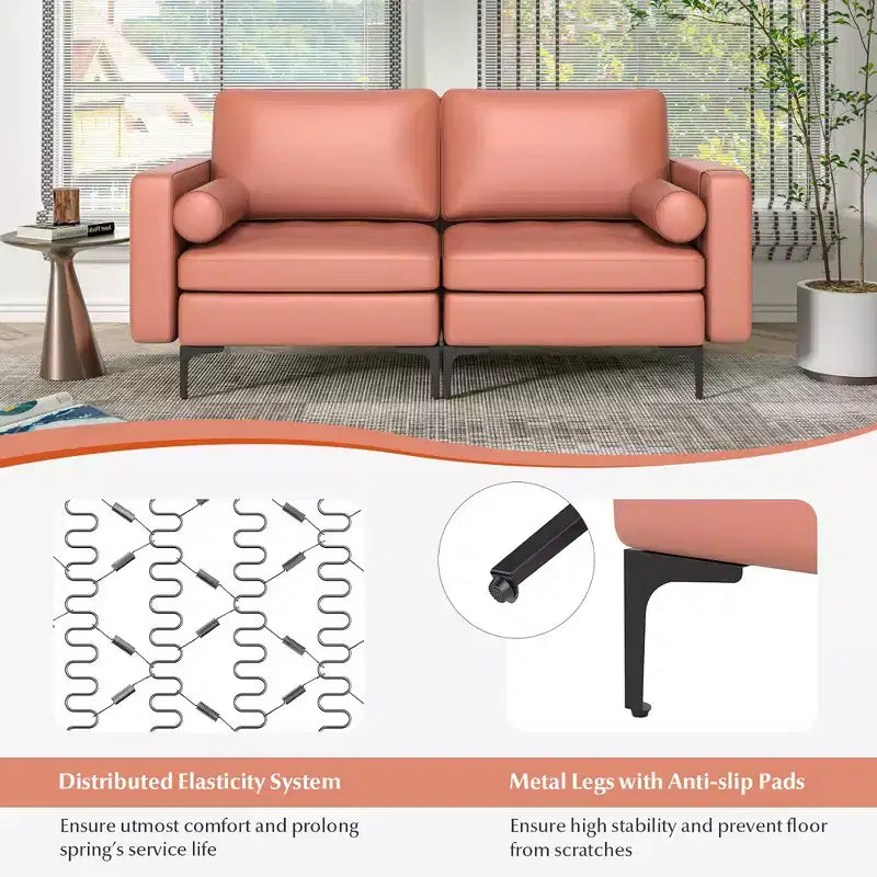 Costway Causeuse moderne 2 places avec 2 traversins et poches de rangement latérales Gris/Rouge