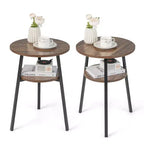 Costway 2PCS 2-Tier Bedside End Table Round Nightstand for Bedroom Living Room Brown/Walnut