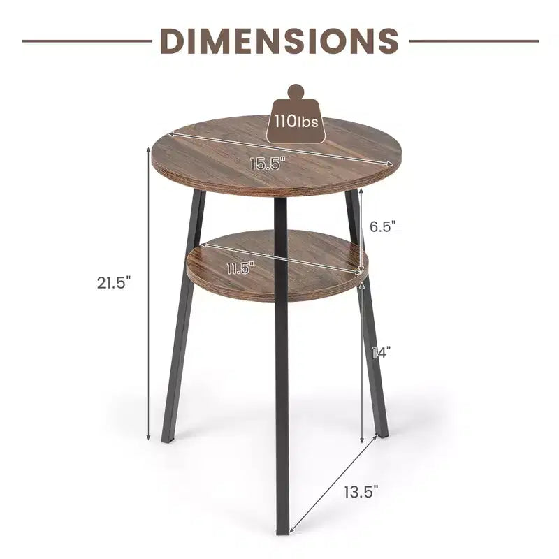 Costway Lot de 2 tables de chevet rondes à 2 niveaux pour chambre à coucher et salon, marron/noyer