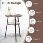 Costway Lot de 2 tables de chevet rondes à 2 niveaux pour chambre à coucher et salon, marron/noyer