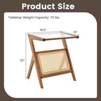 Table d'appoint en rotin Costway Table de chevet d'appoint en bambou avec plateau en verre trempé Noyer/Naturel