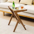 Table d'appoint en rotin Costway Table de chevet d'appoint en bambou avec plateau en verre trempé Noyer/Naturel