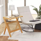 Table d'appoint en rotin Costway Table de chevet d'appoint en bambou avec plateau en verre trempé Noyer/Naturel