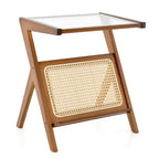 Table d'appoint en rotin Costway Table de chevet d'appoint en bambou avec plateau en verre trempé Noyer/Naturel
