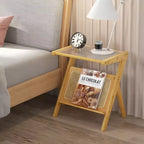 Table d'appoint en rotin Costway Table de chevet d'appoint en bambou avec plateau en verre trempé Noyer/Naturel