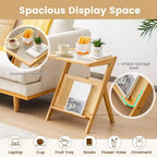 Table d'appoint en rotin Costway Table de chevet d'appoint en bambou avec plateau en verre trempé Noyer/Naturel