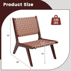 Costway Fauteuil d'appoint en cuir tressé, fauteuil d'appoint sans accoudoirs en bois d'hévéa, style milieu du siècle