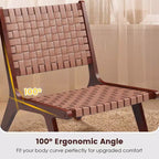 Costway Fauteuil d'appoint en cuir tressé, fauteuil d'appoint sans accoudoirs en bois d'hévéa, style milieu du siècle