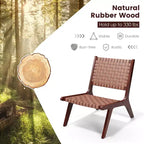 Costway Fauteuil d'appoint en cuir tressé, fauteuil d'appoint sans accoudoirs en bois d'hévéa, style milieu du siècle