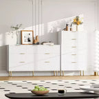 Commode 5 tiroirs blanc / marbre et bois – Panneau cannelé, pour usage individuel