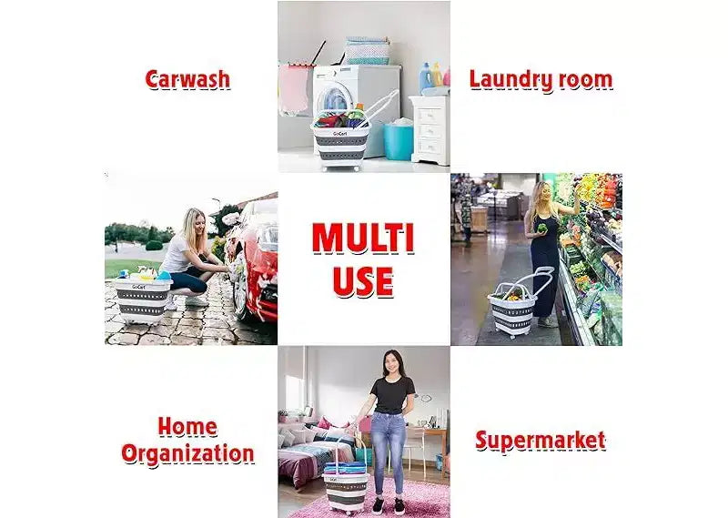 dbest products Chariot de courses pliable, panier à linge pliable sur roulettes, caddie pliable, panier à linge pop-up en plastique, fourre-tout