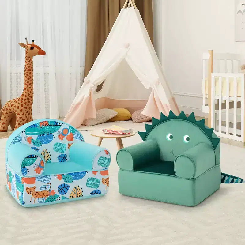 Costway Canapé Enfant Fauteuil en Mousse Rembourré Dinosaure Fauteuil Enfant Moelleux avec Housse Lavable