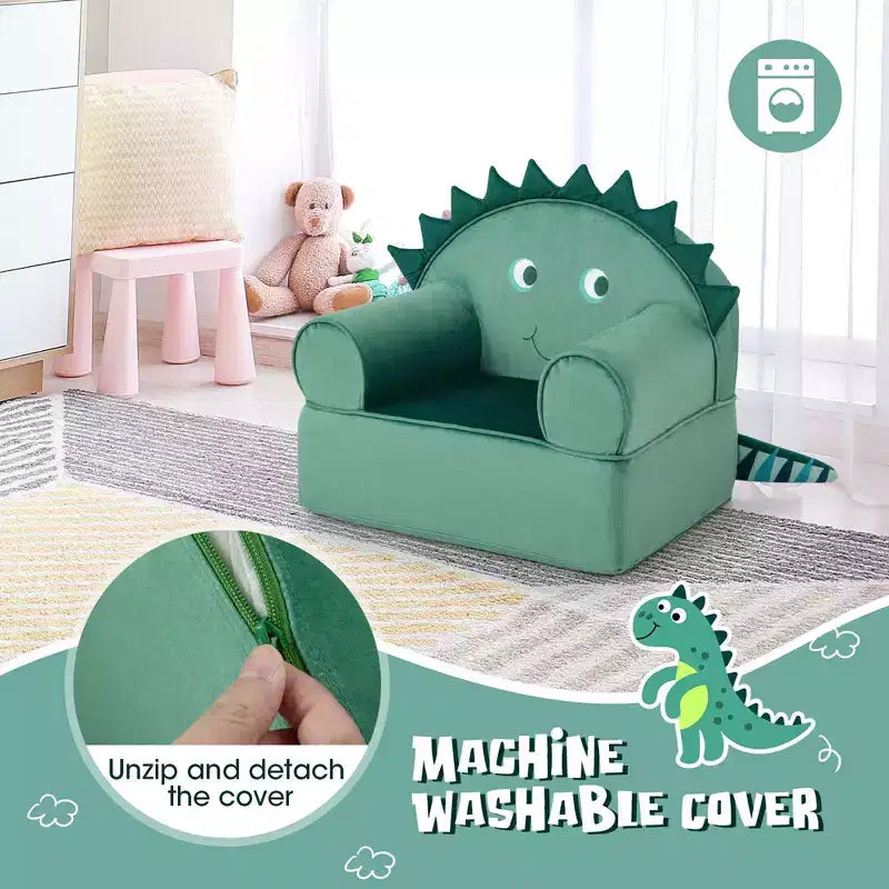 Costway Canapé Enfant Fauteuil en Mousse Rembourré Dinosaure Fauteuil Enfant Moelleux avec Housse Lavable