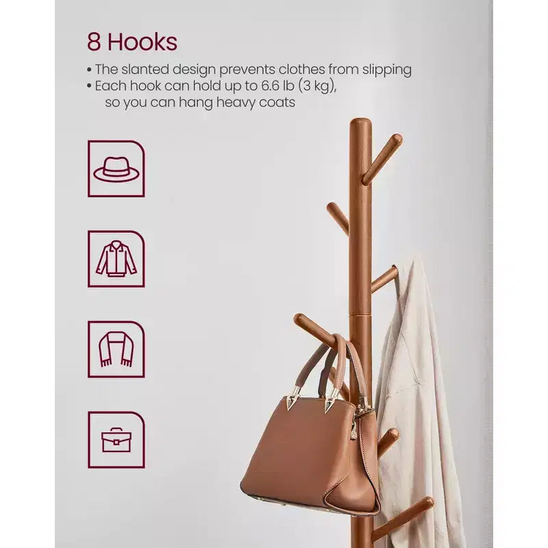 Porte-manteau sur pied en bois massif VASAGLE avec 8 crochets