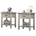 Garvee Nightstands Set of 2, Industrial Side/End Tables with Drawer and Storage Shelf, Night Stands for Bedroom, Living Room, 2 Pack, Grey