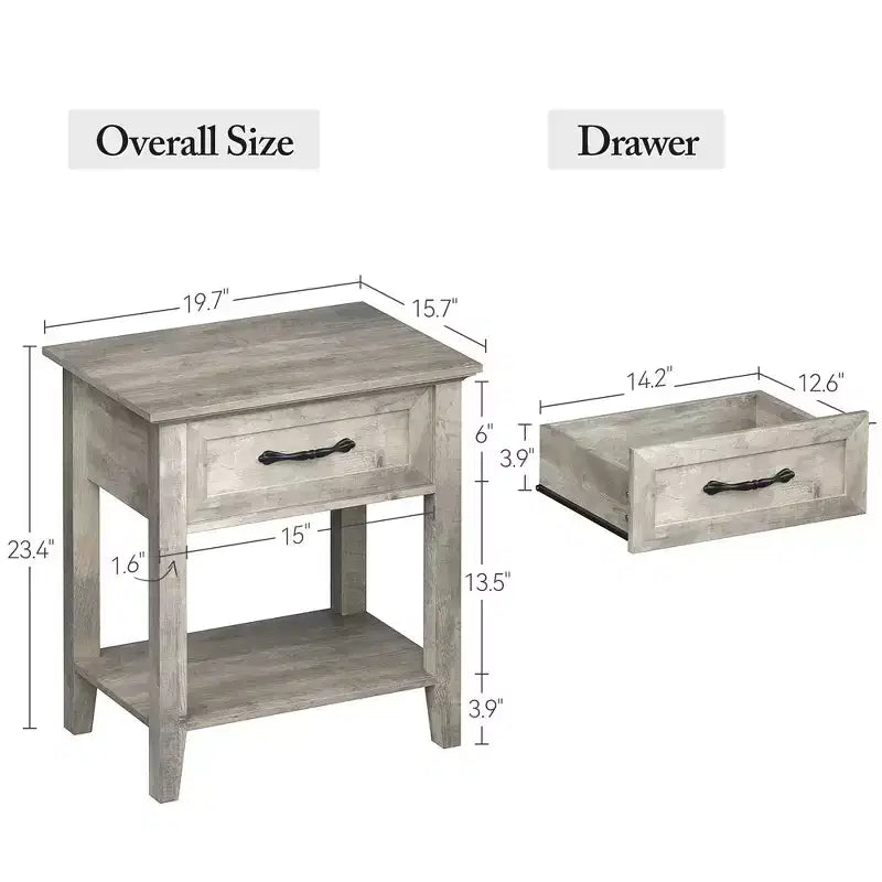 Garvee Tables de Chevet Lot de 2, Tables d'Appoint Industrielles avec Tiroir et Étagère de Rangement, Tables de Chevet pour Chambre, Salon, Lot de 2, Gris