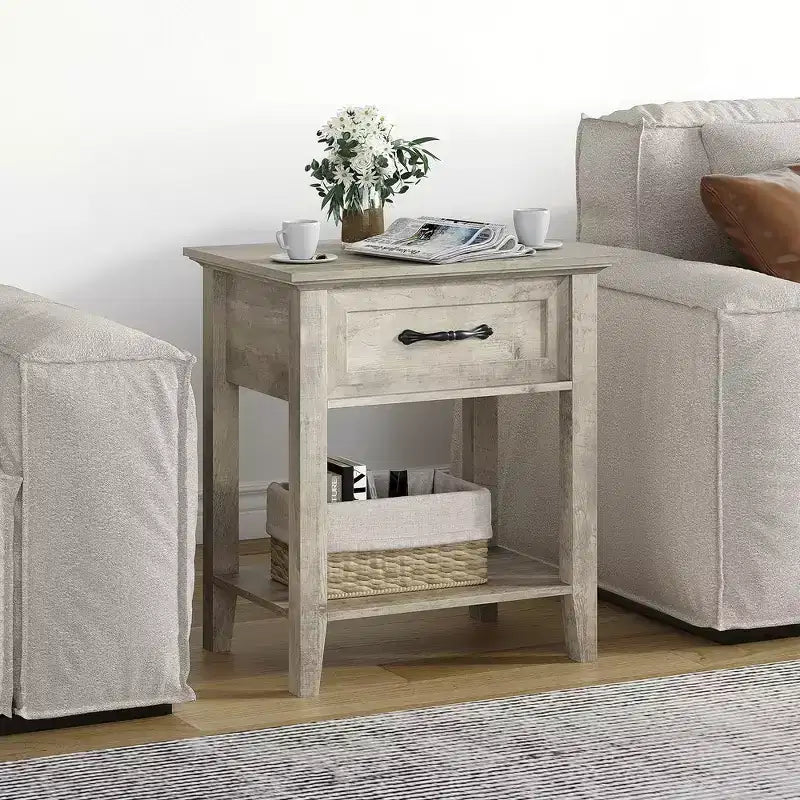 Garvee Tables de Chevet Lot de 2, Tables d'Appoint Industrielles avec Tiroir et Étagère de Rangement, Tables de Chevet pour Chambre, Salon, Lot de 2, Gris