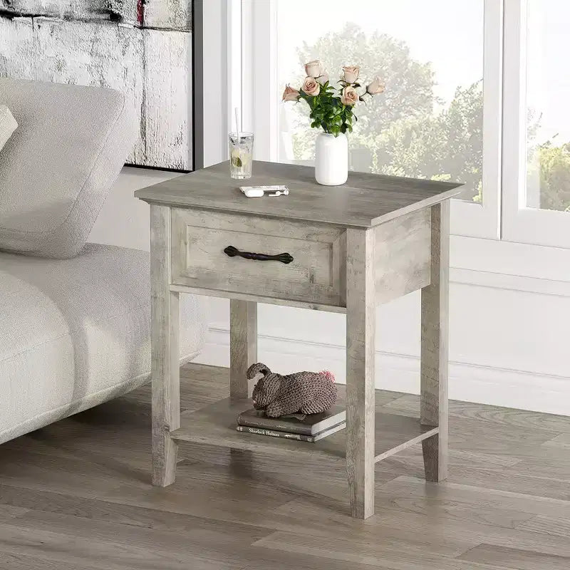 Garvee Tables de Chevet Lot de 2, Tables d'Appoint Industrielles avec Tiroir et Étagère de Rangement, Tables de Chevet pour Chambre, Salon, Lot de 2, Gris