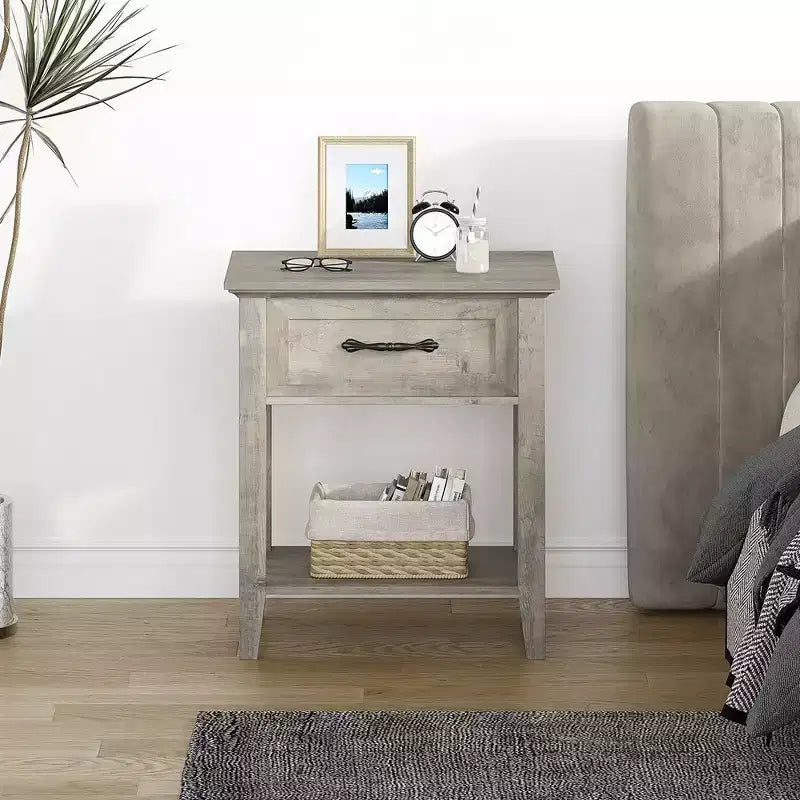 Garvee Tables de Chevet Lot de 2, Tables d'Appoint Industrielles avec Tiroir et Étagère de Rangement, Tables de Chevet pour Chambre, Salon, Lot de 2, Gris