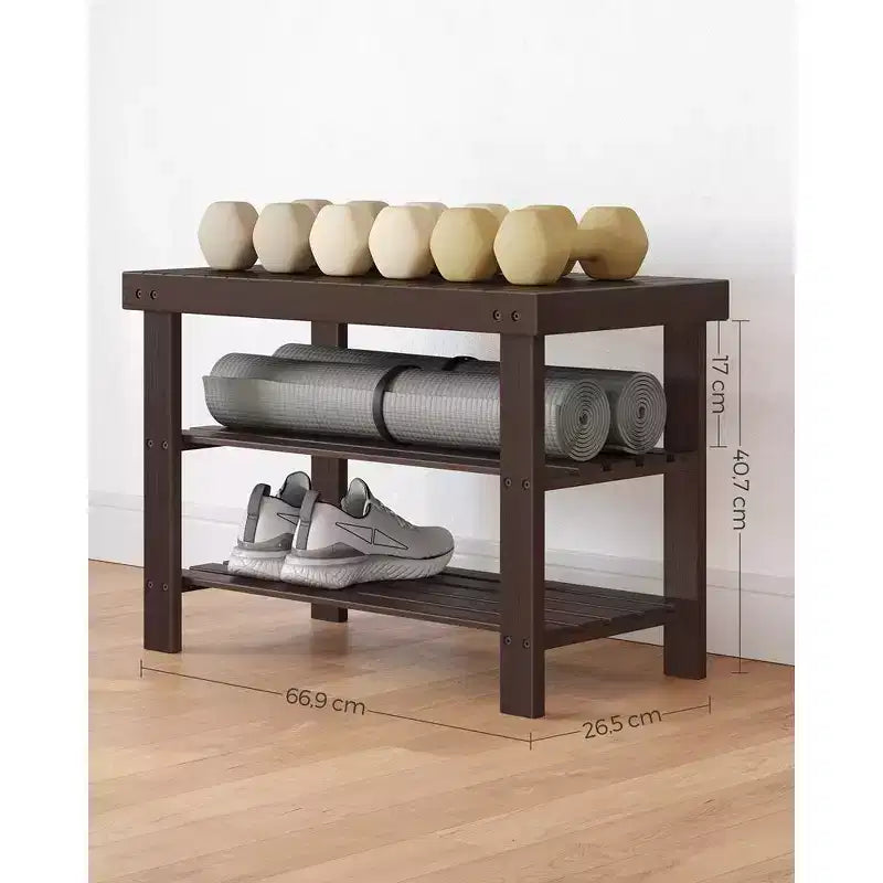 Banc à chaussures en bambou, étagère de rangement à 3 niveaux, organisateur de chaussures pour entrée et couloir