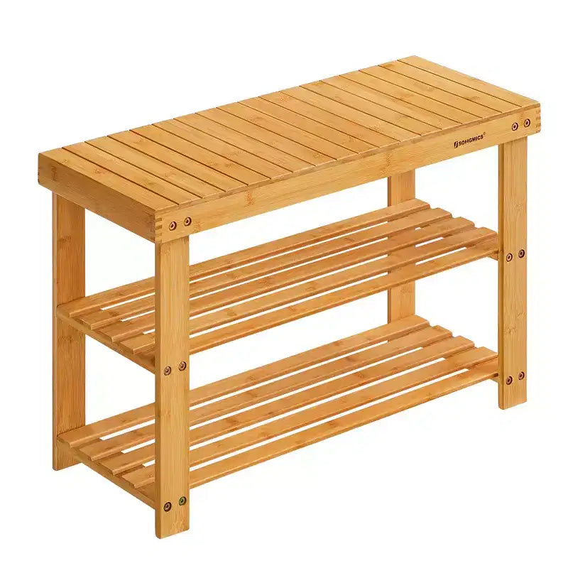Banc à chaussures en bambou, étagère de rangement à 3 niveaux, organisateur de chaussures pour entrée et couloir