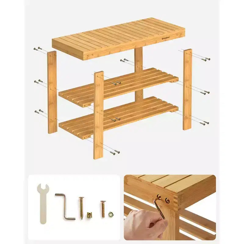 Banc à chaussures en bambou, étagère de rangement à 3 niveaux, organisateur de chaussures pour entrée et couloir