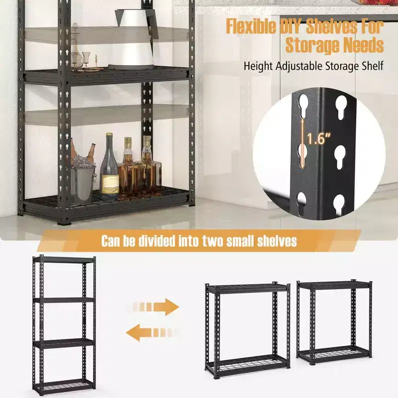 Costway Étagère métallique à 4 niveaux 1/2/3/4 PCS, robuste, avec pieds antidérapants, Noir