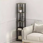 Furinno Étagère d'angle carrée à 5 niveaux anti-basculement pour salle de bain, placard, bureau à domicile, salon et cuisine, chêne français/noir