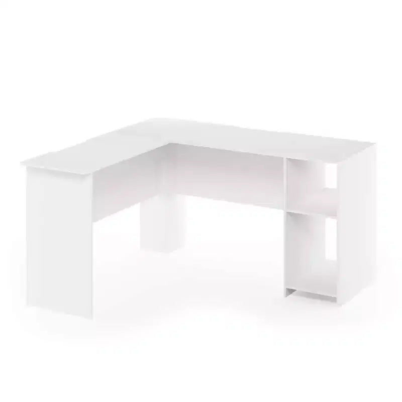 Bureau d'angle en forme de L Furinno pour ordinateur, table de jeu ou de travail avec étagères ouvertes, blanc