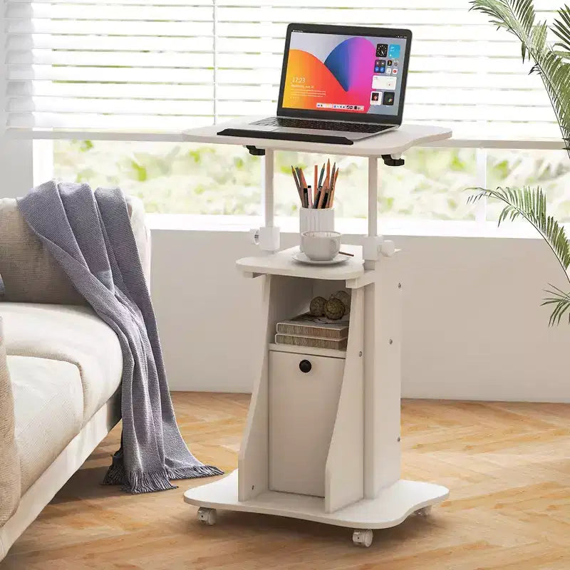 Support de podium mobile Costway, Chariot de bureau pour ordinateur portable avec rangement, Hauteur réglable, Blanc/Noir