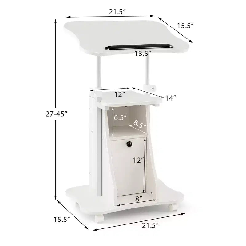Support de podium mobile Costway, Chariot de bureau pour ordinateur portable avec rangement, Hauteur réglable, Blanc/Noir
