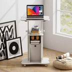 Support de podium mobile Costway, Chariot de bureau pour ordinateur portable avec rangement, Hauteur réglable, Blanc/Noir