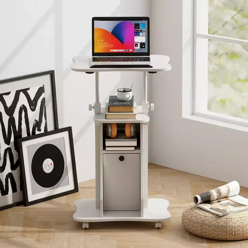 Support de podium mobile Costway, Chariot de bureau pour ordinateur portable avec rangement, Hauteur réglable, Blanc/Noir