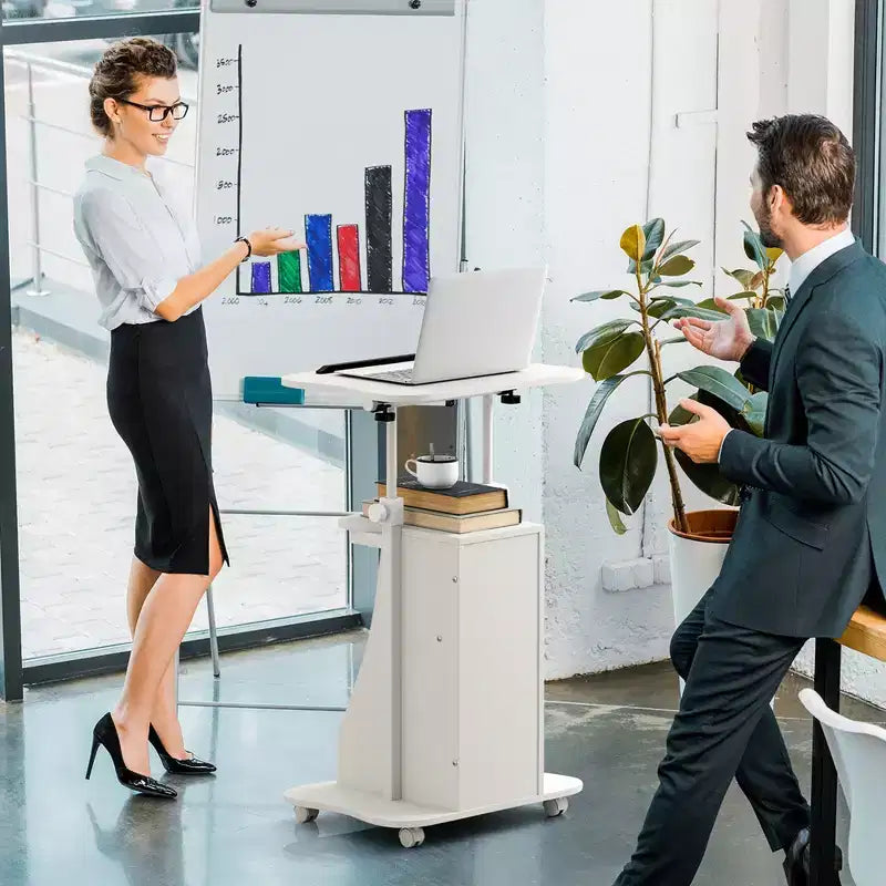 Support de podium mobile Costway, Chariot de bureau pour ordinateur portable avec rangement, Hauteur réglable, Blanc/Noir