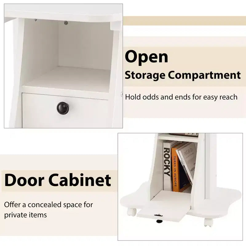 Support de podium mobile Costway, Chariot de bureau pour ordinateur portable avec rangement, Hauteur réglable, Blanc/Noir