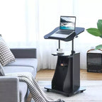 Support de podium mobile Costway, Chariot de bureau pour ordinateur portable avec rangement, Hauteur réglable, Blanc/Noir