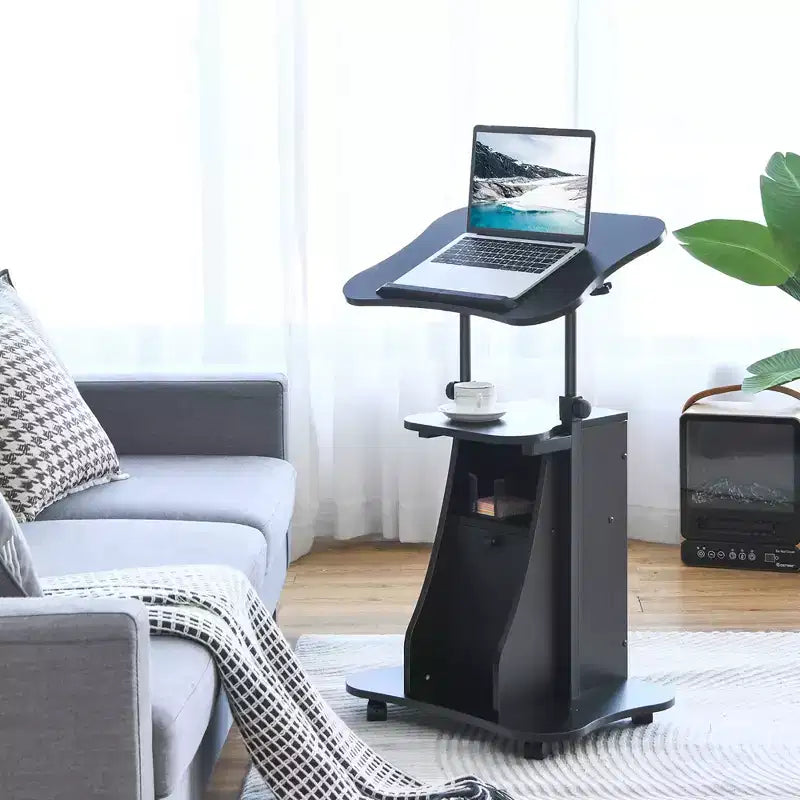 Support de podium mobile Costway, Chariot de bureau pour ordinateur portable avec rangement, Hauteur réglable, Blanc/Noir