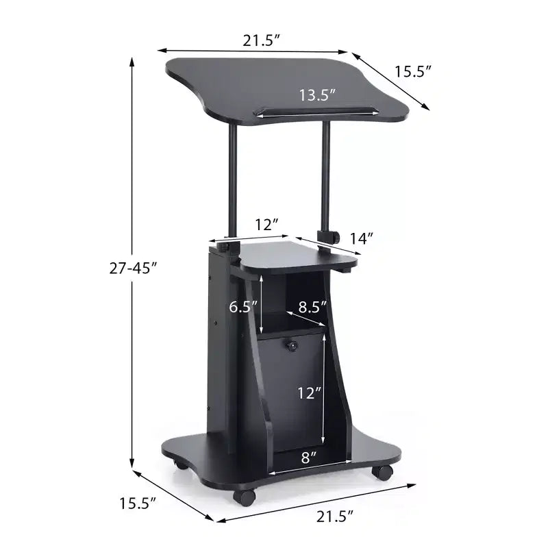 Support de podium mobile Costway, Chariot de bureau pour ordinateur portable avec rangement, Hauteur réglable, Blanc/Noir