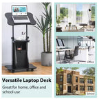 Support de podium mobile Costway, Chariot de bureau pour ordinateur portable avec rangement, Hauteur réglable, Blanc/Noir