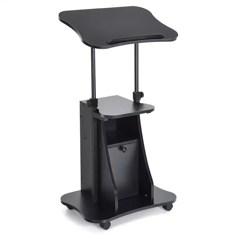 Support de podium mobile Costway, Chariot de bureau pour ordinateur portable avec rangement, Hauteur réglable, Blanc/Noir
