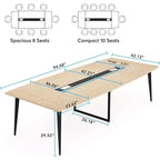 Table de conférence Lantine 8FT, table de réunion en forme de bateau avec œillet rectangulaire, table de salle de conférence moderne pour bureau