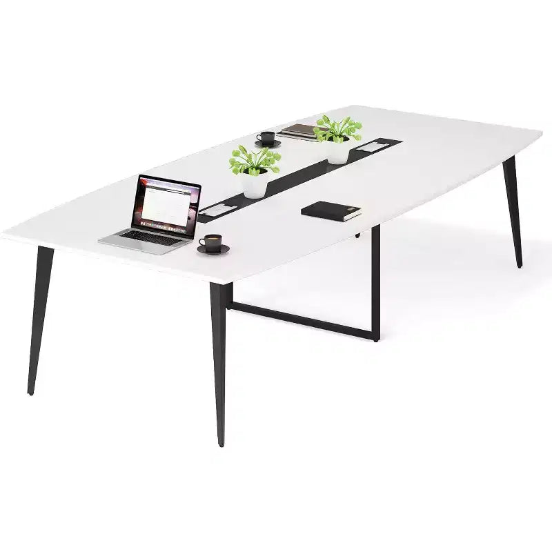 Table de conférence Lantine 8FT, table de réunion en forme de bateau avec œillet rectangulaire, table de salle de conférence moderne pour bureau